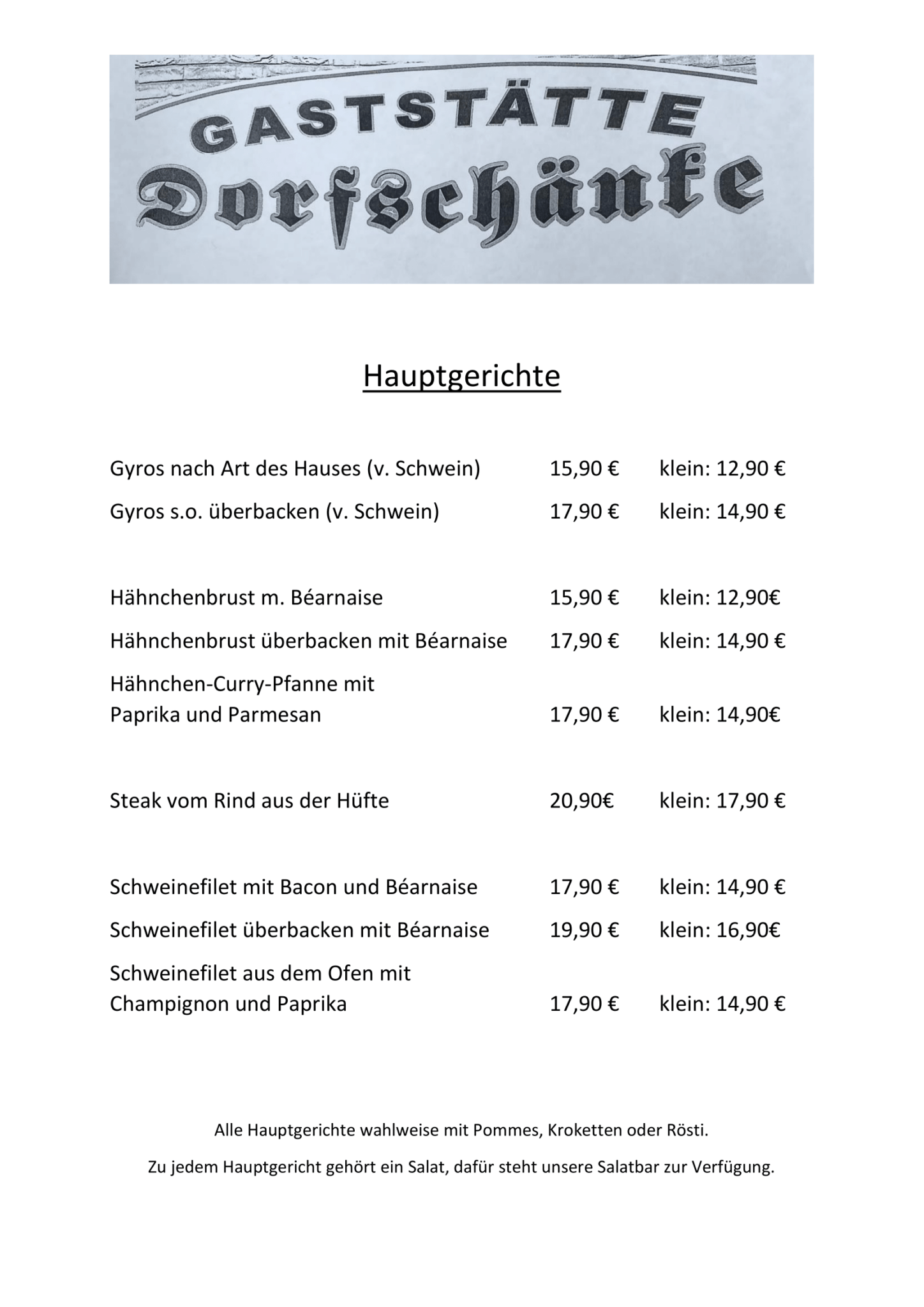 Speisekarte Dorfschänke Aphoven Seite 4 - Getränke und Bier